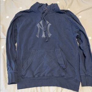 Majestic Faded Navy Pullover Hoodie with Yankees Logo